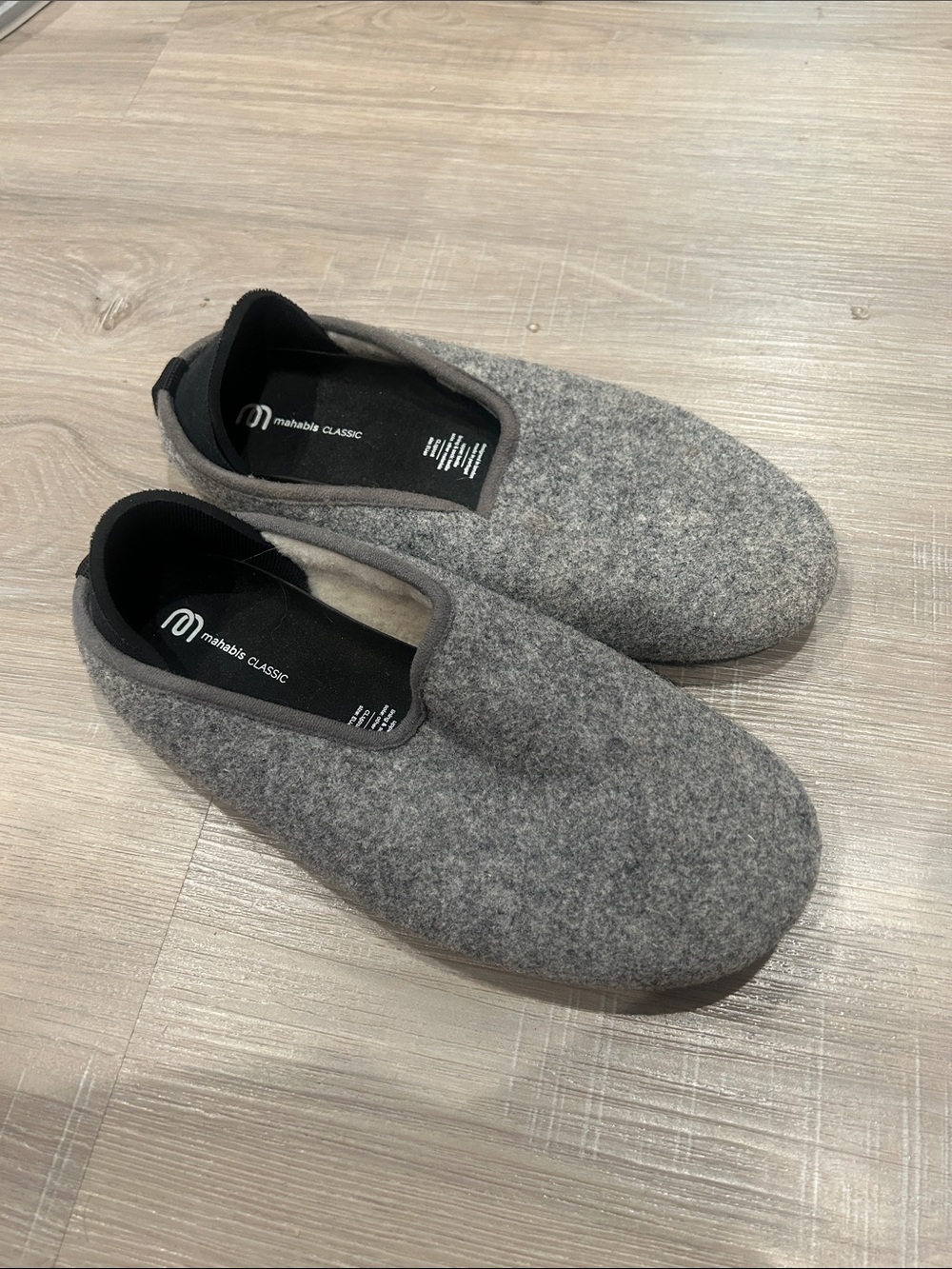 mahabis Grey Wool Slip-On Slippers
